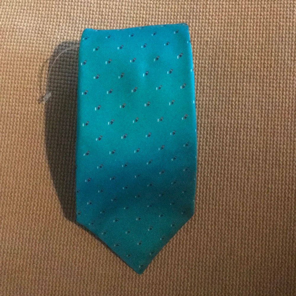 NWOT Japanese Mens skinny silk tie Aqua/Blue, 54”L z 3”W